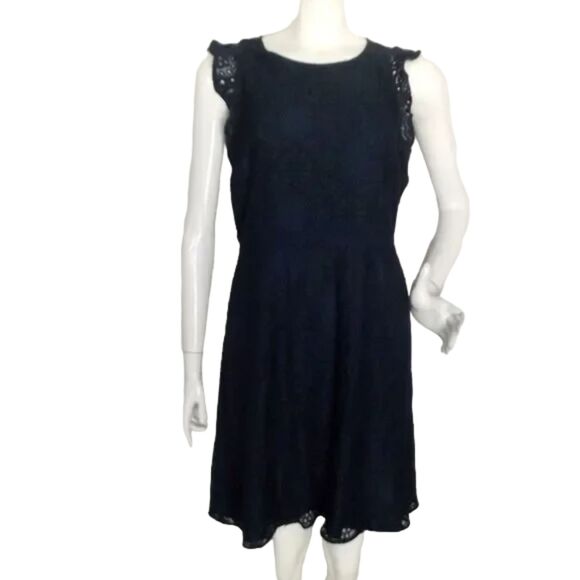 LOFT Dress, 8, Teal, Lace overlay, Short flutter sleeve, Mini/Short, Lined - Picture 1 of 13